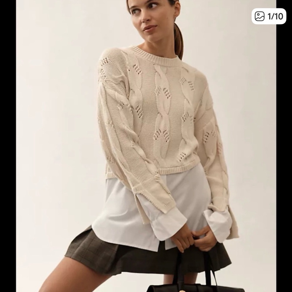 Anthropologie Cream Cable Knit Sweater